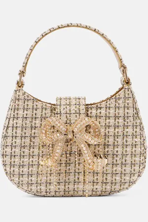 Self-Portrait Embellished metallic bouclÃ© tote bag