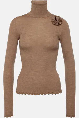 BLUMARINE Floral-appliquÃ© wool turtleneck sweater