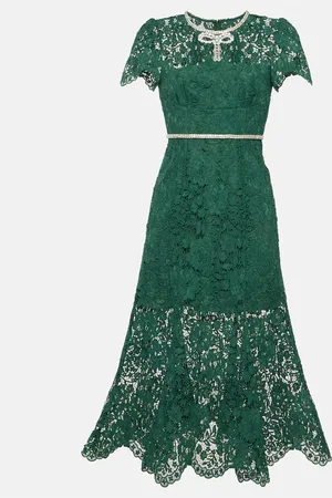 Self-Portrait Bow-detail embellished lace midi dress