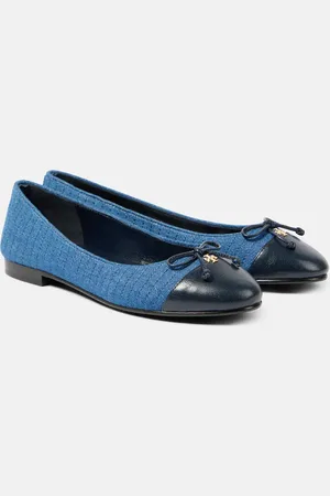 Tory Burch Embellished leather-trimmed ballet flats