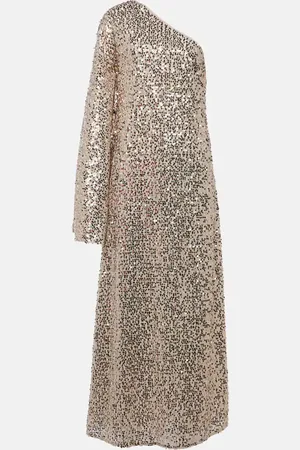 ROTATE Sequined one-shoulder maxi dress