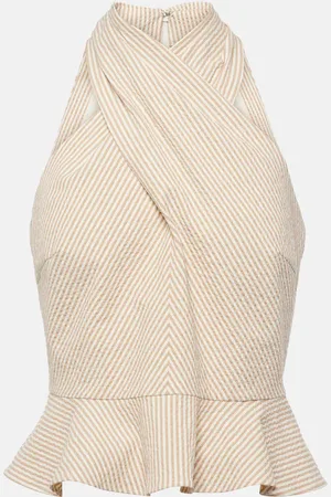 VERONICA BEARD Drey halterneck cotton seersucker top