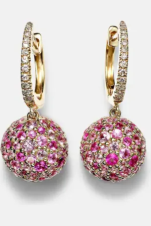 Roxanne First Bauble 14kt gold hoop earrings with diamonds and sapphires