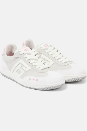 Balmain Swan leather-trimmed suede sneakers
