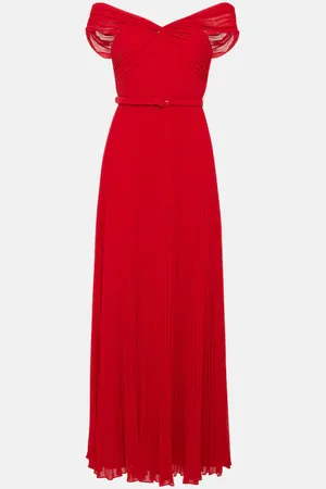 Self-Portrait Pleated off-shoulder chiffon gown