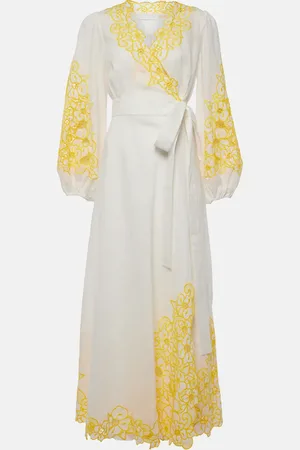 ZIMMERMANN Golden broderie anglaise linen wrap dress