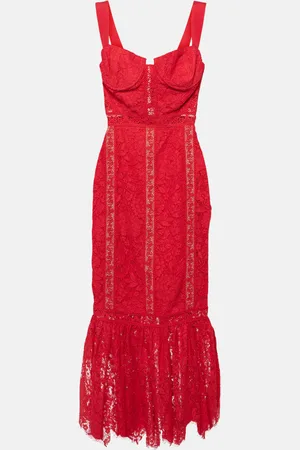 Self-Portrait Floral cotton-blend lace midi dress