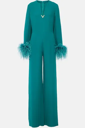 VALENTINO Cady Couture feather-trimmed jumpsuit