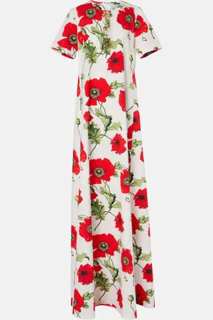 Oscar de la Renta Embellished floral cotton poplin gown