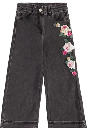 MONNALISA Floral-appliquÃ© wide-leg jeans
