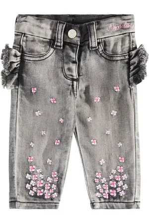MONNALISA Baby embroidered ruffled jeans