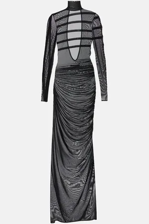 Jean Paul Gaultier Flocked ruched mesh maxi dress