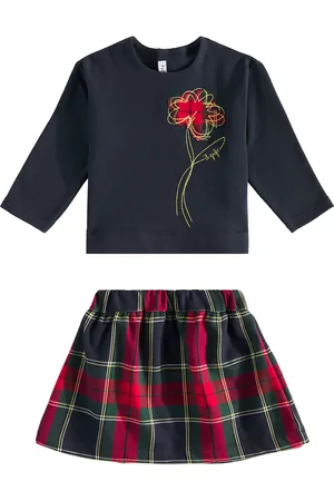 Il gufo Checked top and skirt set
