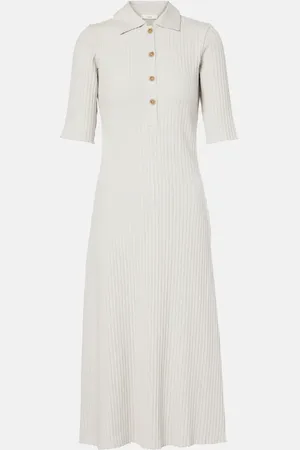 Vince Ribbed-knit cotton-blend polo dress