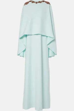Costarellos Elin embellished caped crÃªpe gown