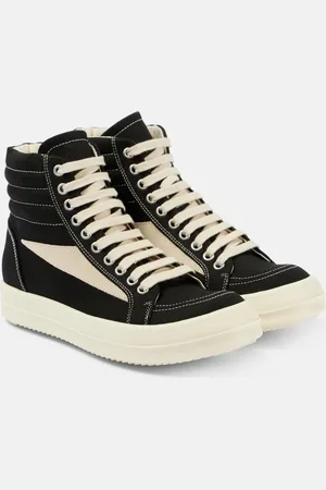 Rick Owens Suede-trimmed denim high-top sneakers