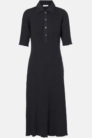 Vince Ribbed-knit cotton-blend polo dress