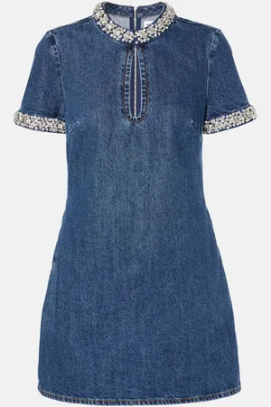 Self-Portrait Crystal-embellished denim minidress
