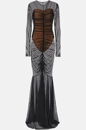 Norma Kamali Shirred sheer gown