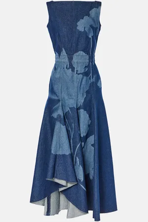 Erdem Printed floral denim midi dress