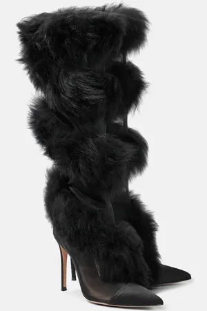 Gianvito Rossi Shearling and mesh knee-high boots
