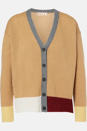 Marni Colorblocked asymmetric cashmere cardigan