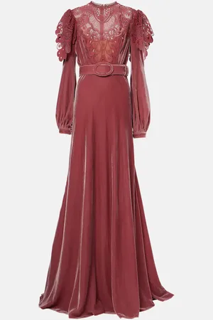 Costarellos Ashley lace-trimmed velvet gown