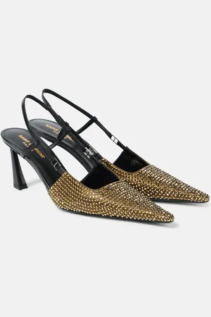 Saint Laurent Embellished satin slingback pumps