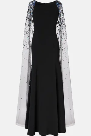 Jenny Packham Beaded caped crÃªpe gown