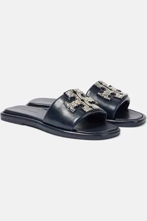 Tory Burch Double T Deco Sport leather slides