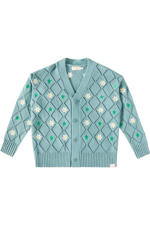 Tiny Cottons Embroidered pointelle cotton and wool cardigan