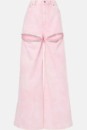 AREA Cutout crystal-embellished wide-leg jeans