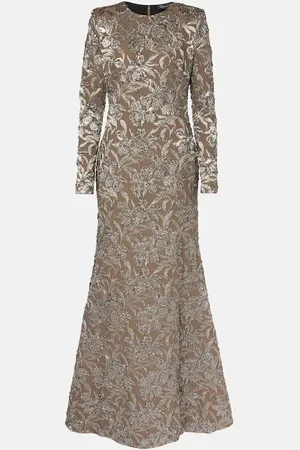 Oscar de la Renta Metallic Orchid jacquard gown