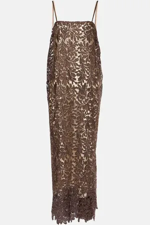 JACQUES WEI Embellished floral lace maxi dress