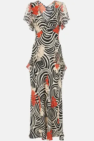 RIXO London Evie printed ruffled silk maxi dress