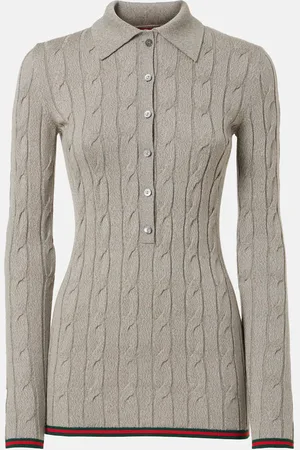 Gucci Web Stripe cable-knit wool polo sweater