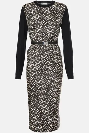 Tory Burch Belted silk-trimmed wool midi dress