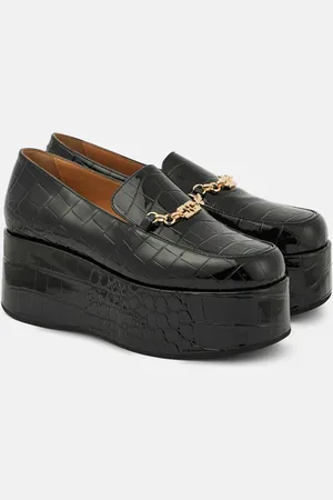 Ganni Croc-effect faux leather platform loafers