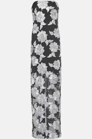 ROTATE Floral strapless mesh maxi dress