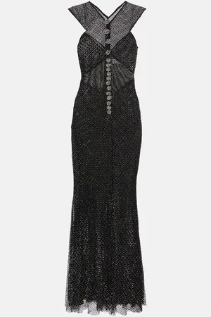 Self-Portrait Embellished fishnet maxi dress