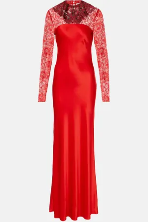 RODARTE Lace-trimmed silk-blend satin gown