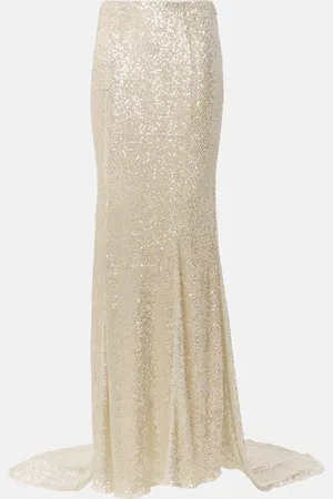 Self-Portrait Rhinestone-embellished mesh maxi skirt