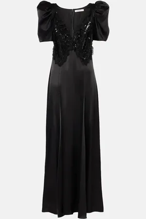 RODARTE Lace-trimmed silk-blend charmeuse maxi dress