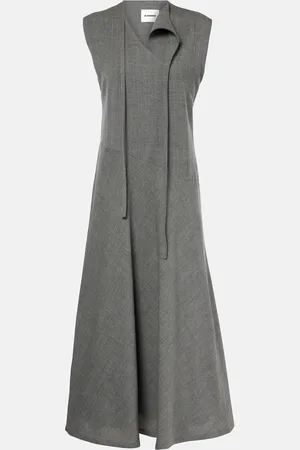 Jil Sander Tie-neck virgin wool canvas midi dress