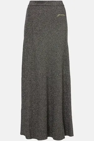 Ganni Ribbed-knit lamÃ© maxi skirt