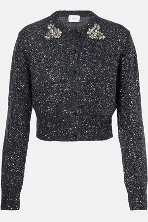 Erdem Embellished cropped wool-blend cardigan