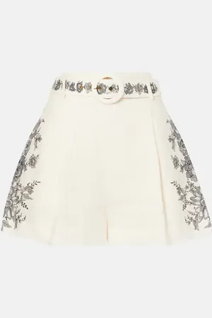 ZIMMERMANN Belted floral linen shorts