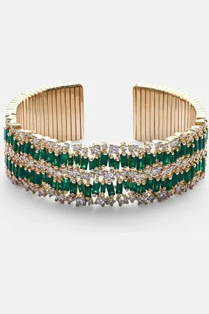 Suzanne Kalan 18kt gold bangle with emeralds and diamonds