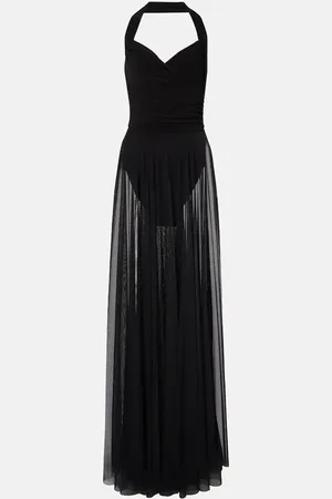 Norma Kamali Cayla draped mesh maxi dress