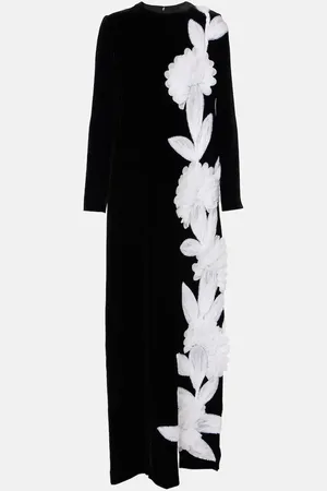 Costarellos Floral appliquÃ© crÃªpe gown